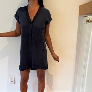 Vince Navy Blue V-Neck Midi Dress with Black Trim